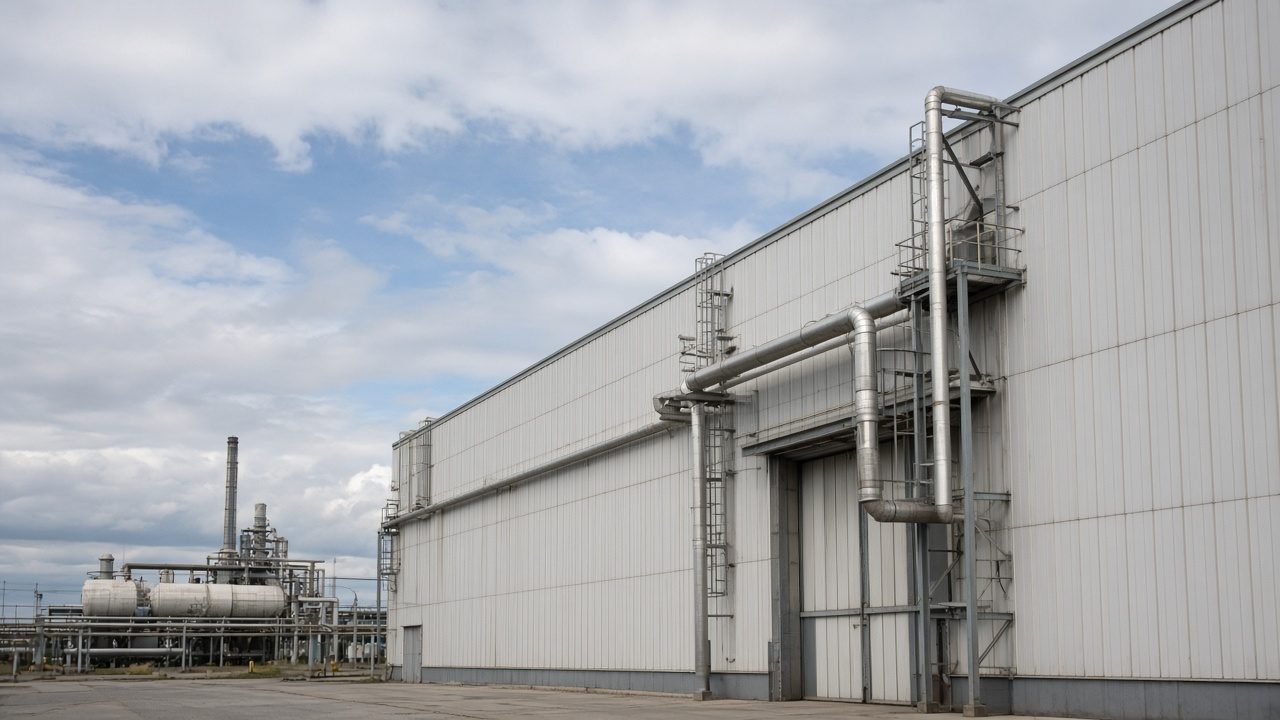 Industrial plant exterior in daylight